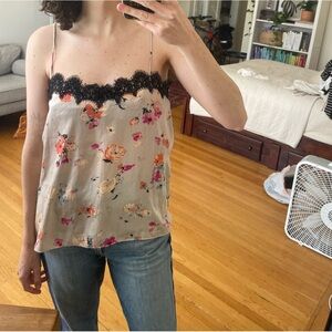 Zara Women’s Floral Silk Tank with Lace, Small